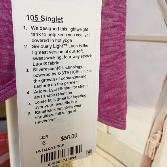 NWT HRGP LULULEMON 105 SINGLET TANK - - 8 REGP - Picture 2 of 5